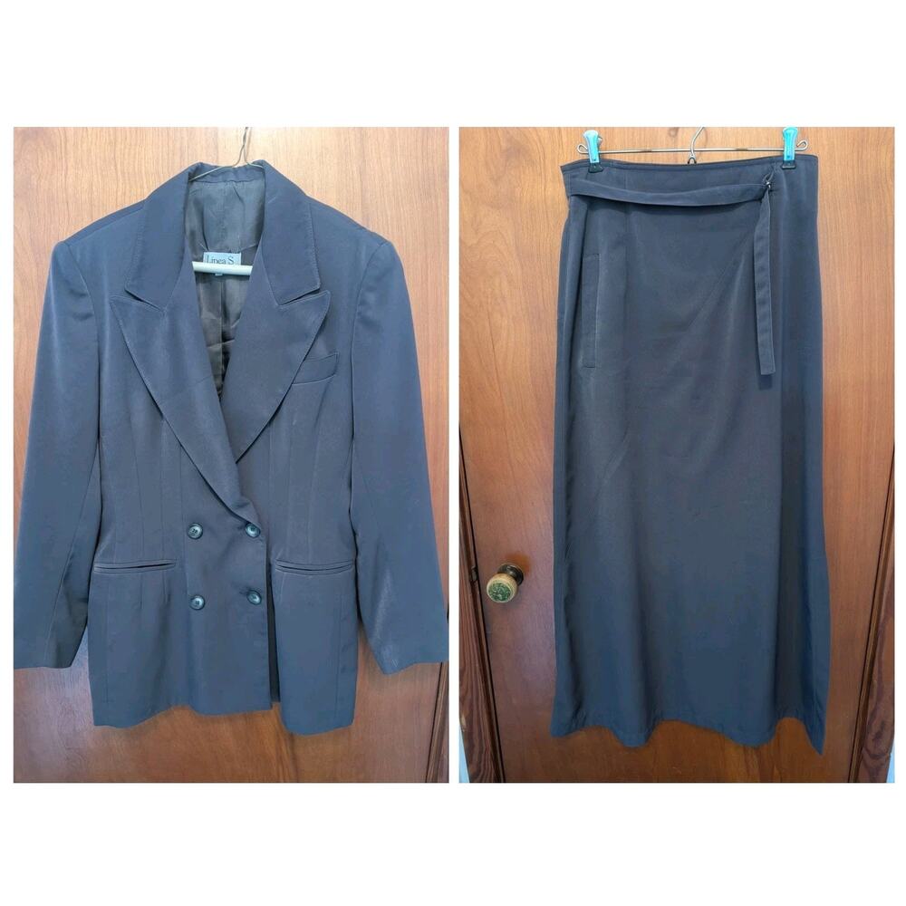 Linea S Ivan Grundahl Vintage Women's Gray Blazer Jacket Skirt Suit Set Size Med
